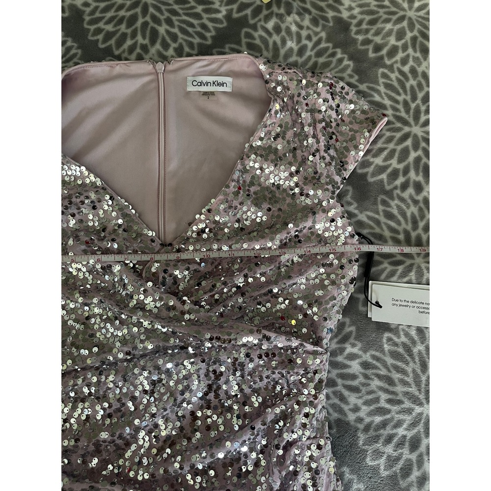 Pink Sequin Midi Dress size 2 V-Neck Sheath Party Wedding Guest Glam Prom NWT - Picture 6 of 12